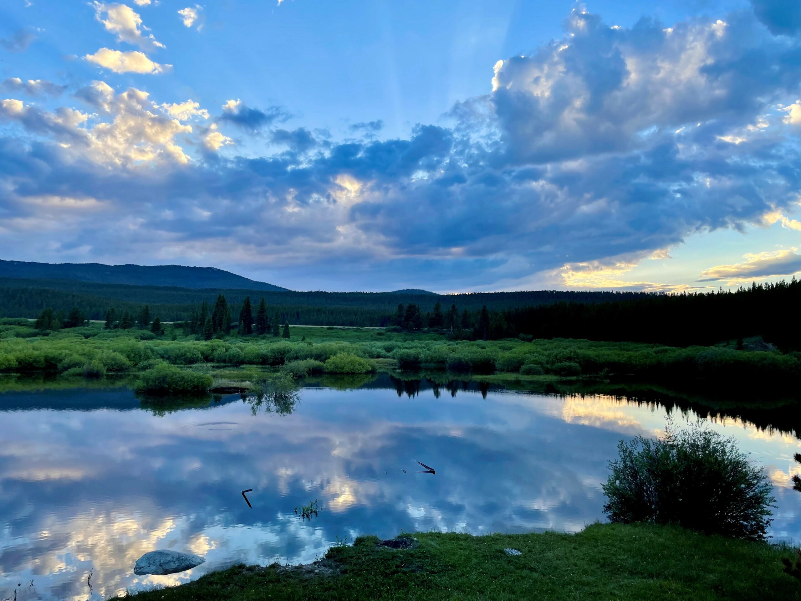 Wyoming lake, tree, and sky landscape